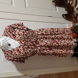 UNBRANDED M/L FAUX WRAP DRESS W/RUCHING, FLUTTER SLEEVES, ELAS HAND-STITCHED HEM